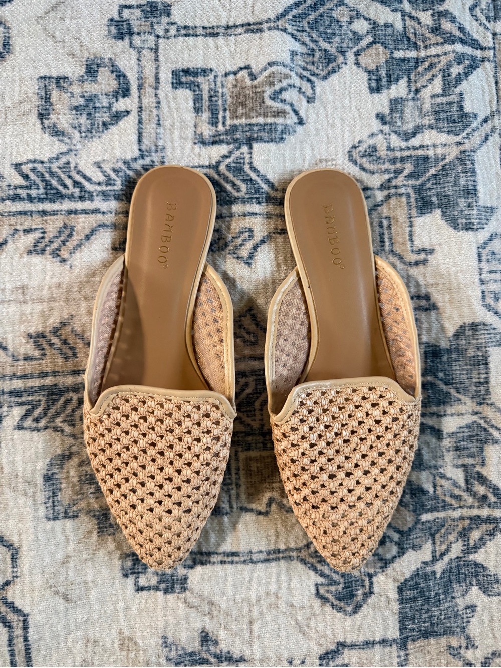 BAMBOO Blush Woven Pointed-Toe Slide Mules wore one time! No box!